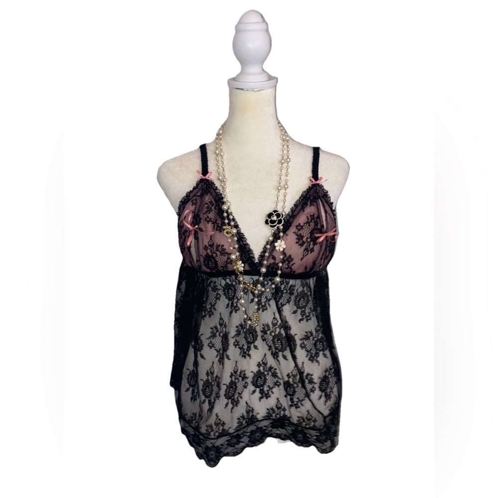 Victorias Secret Sexy Little Things Y2K Black Baby Doll Lace Lingerie Size L